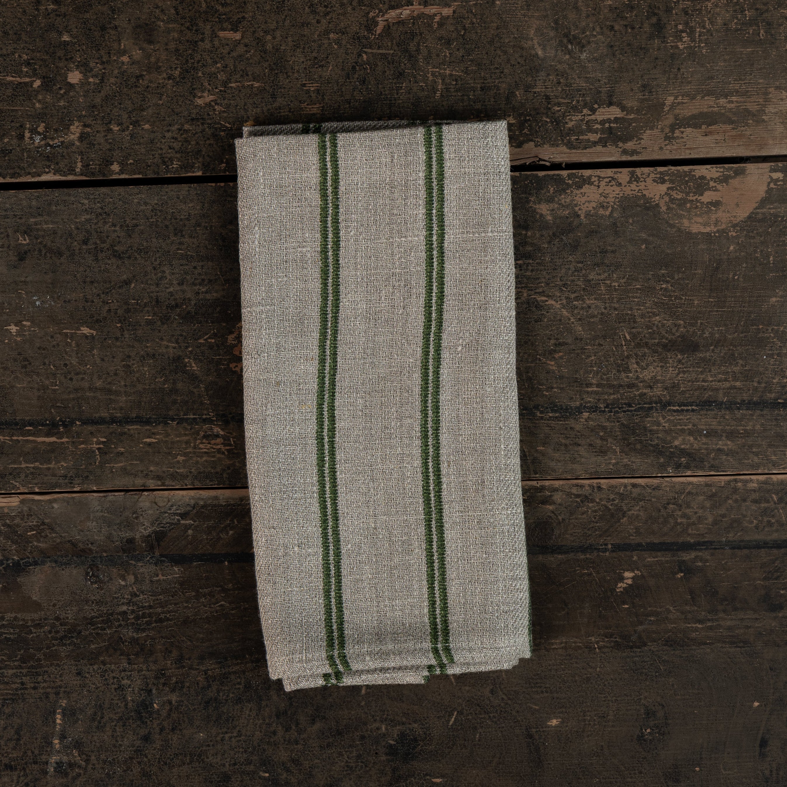 Stripet kjøkkenhåndkle - grønn/natur