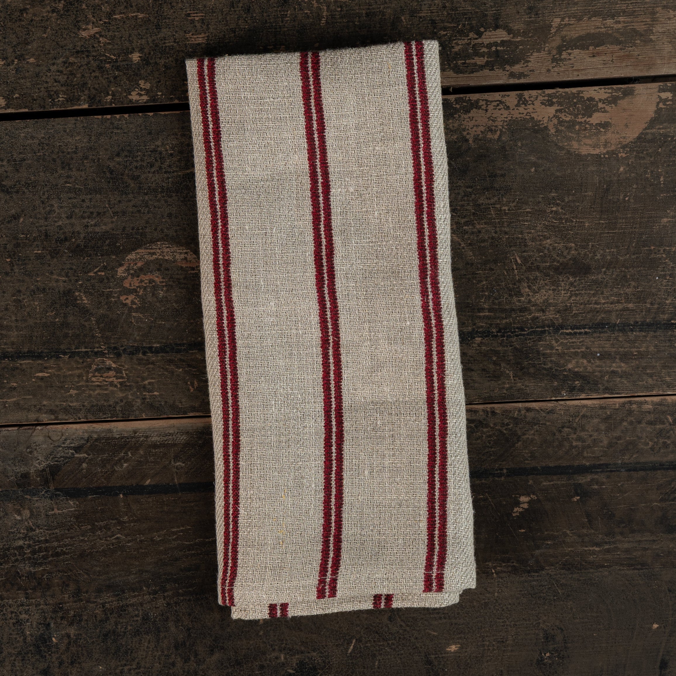Stripet kjøkkenhåndkle - rød/natur