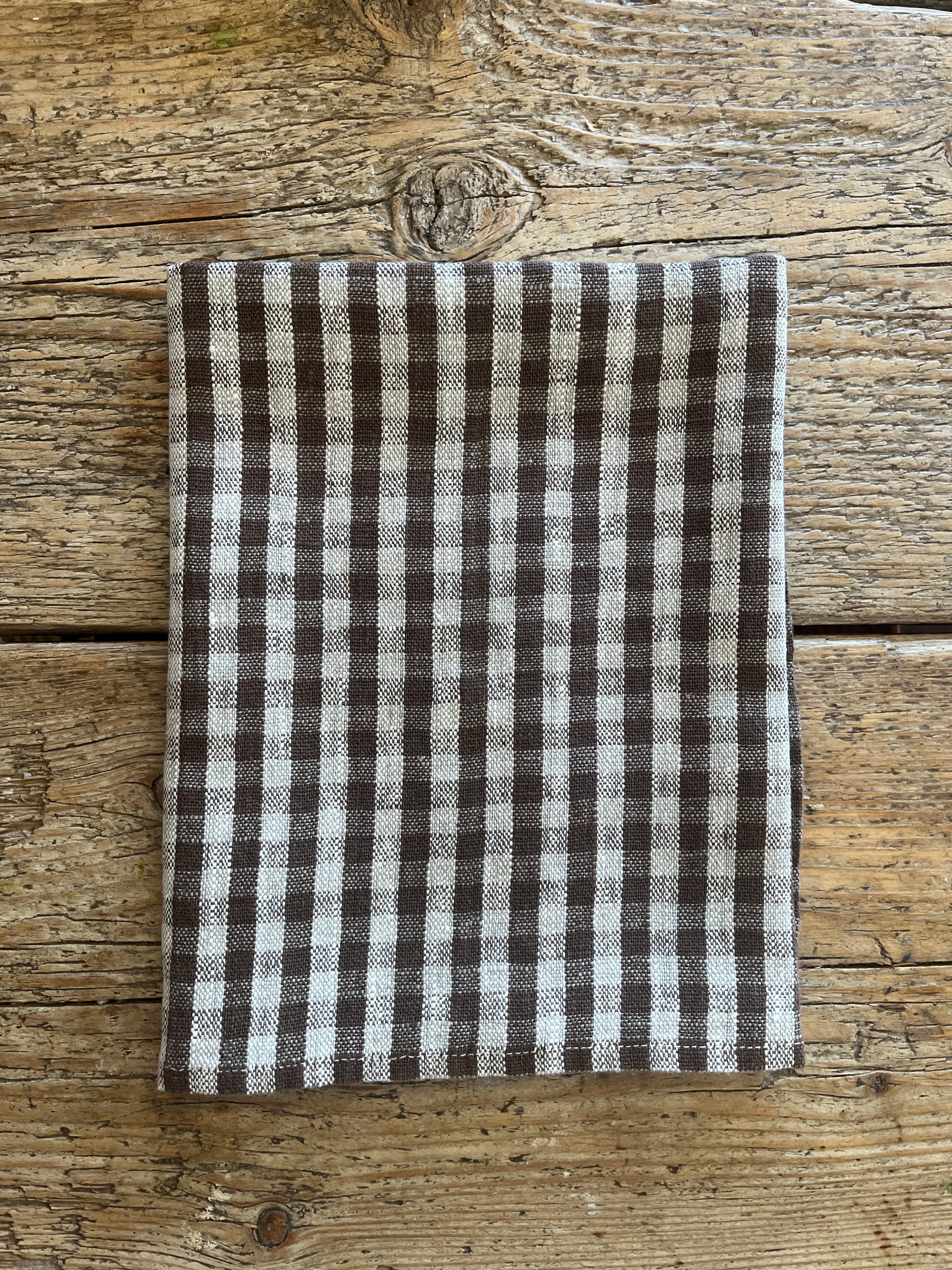 Rutete kjøkkenhåndkle i natur/brun- 100% lin, 2stk