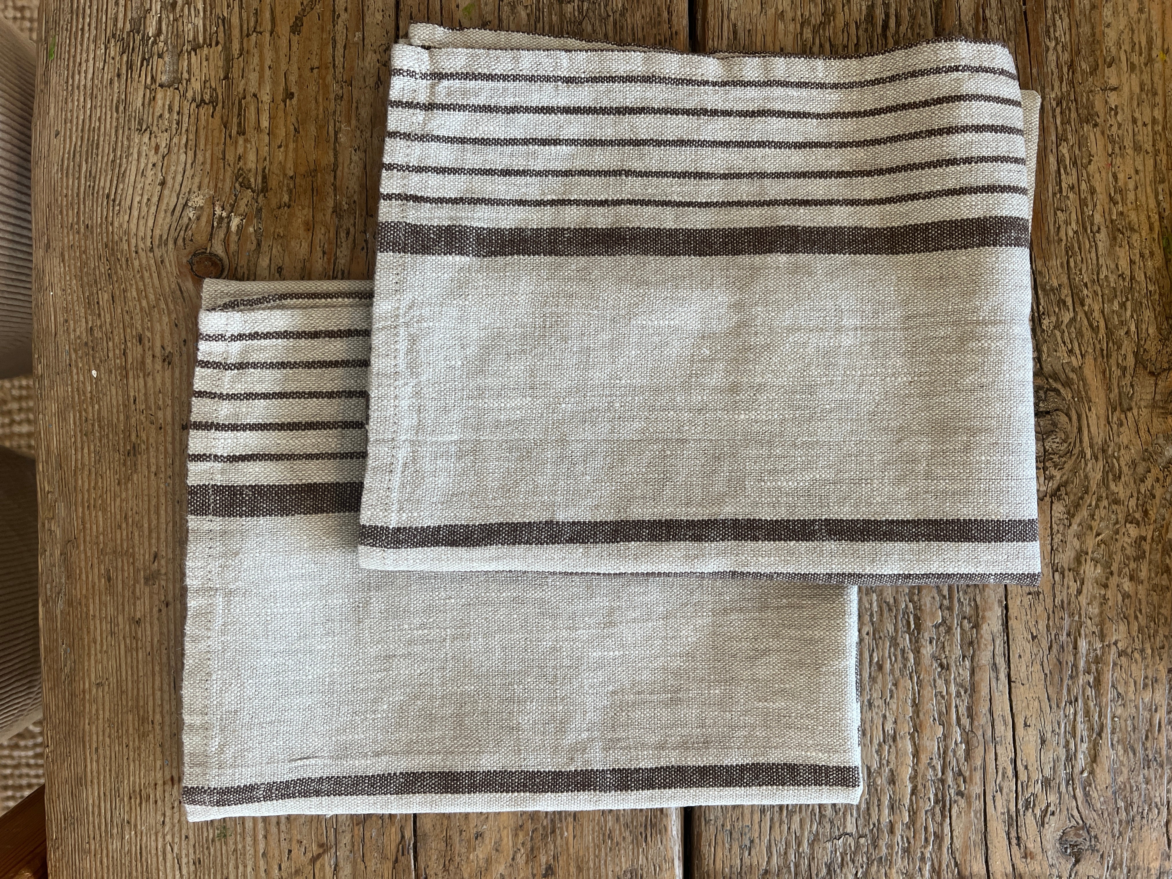 Stripete kjøkkenhåndkle i natur/brun 100% lin, 2stk