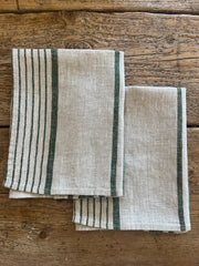 Stripete kjøkkenhåndkle i natur/grønn 100% lin, 2stk
