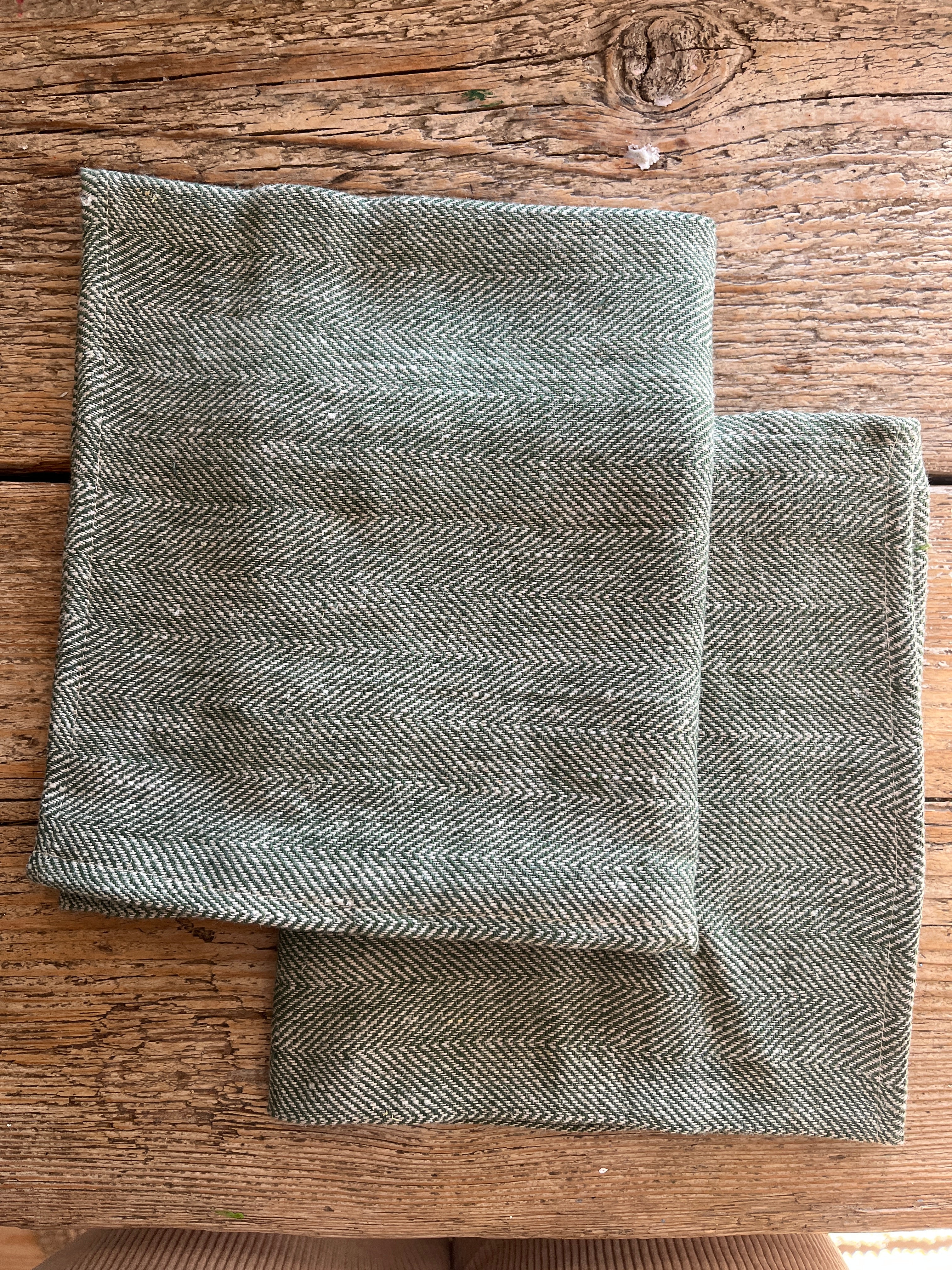 Kjøkkenhåndkle i grønn/natur 100% lin, 2stk