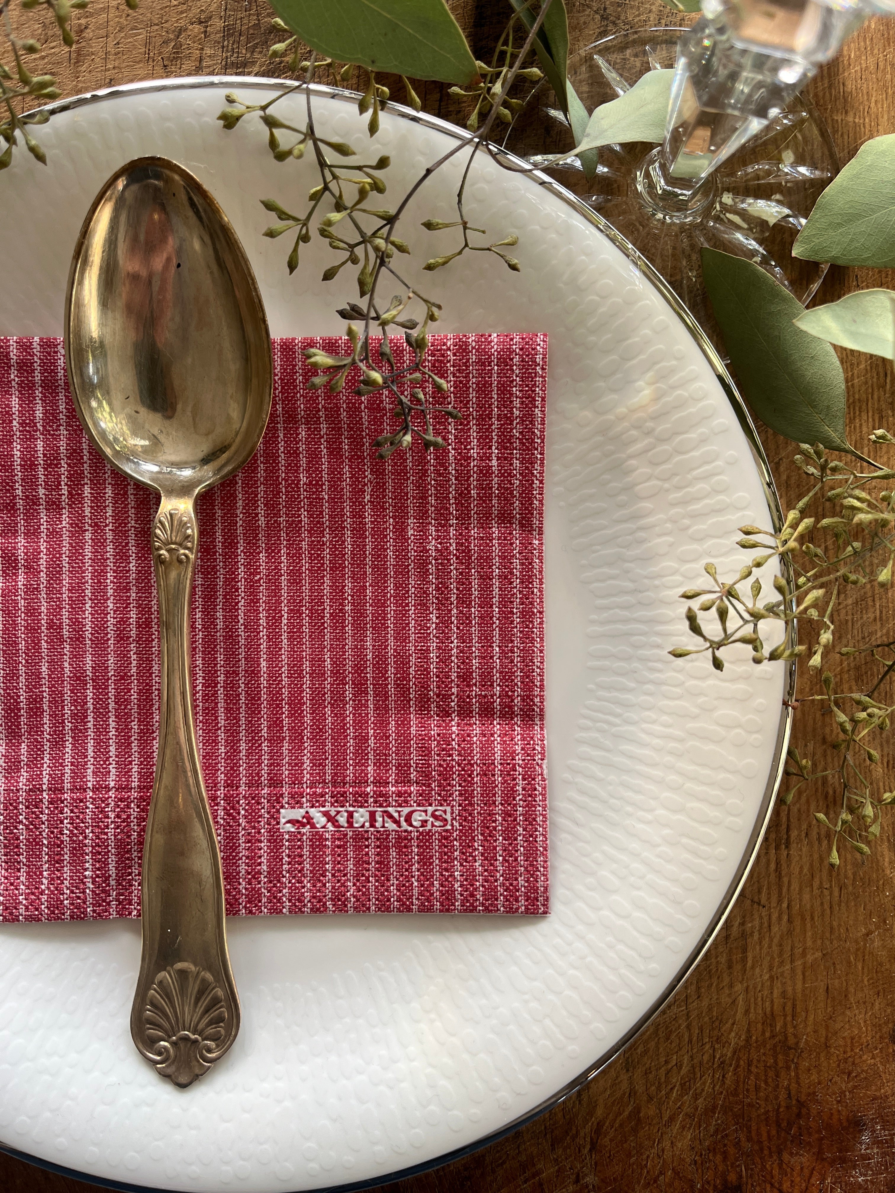 Papirserviett 24x24 cm - Stripete rød/offwhite