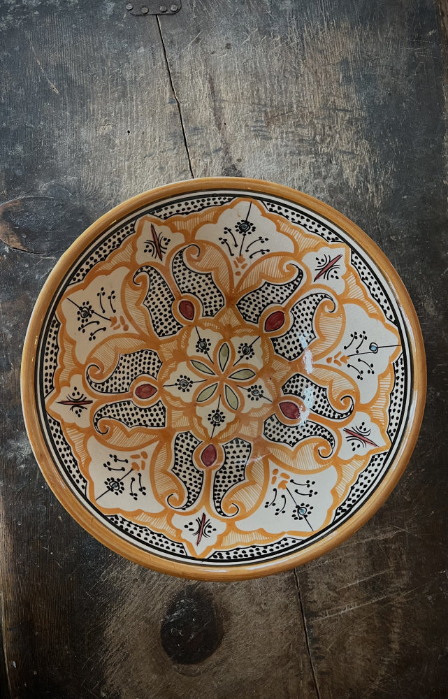 Håndmalt skål orange,grønn og rød 25 cm