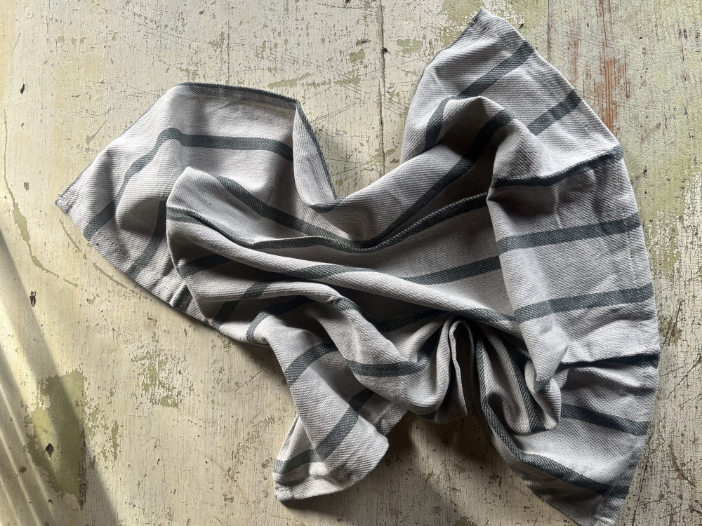 Kjøkkenhåndkle - beige med brede grønne striper