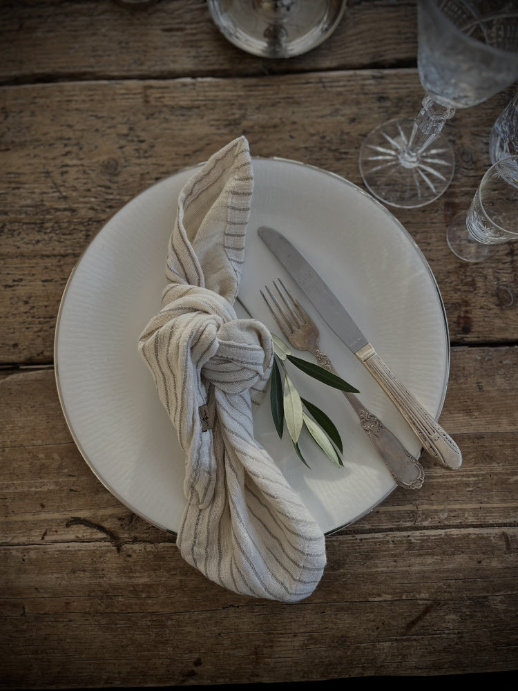 Tøyserviett 4 pk - Elfenben og olivengrønn