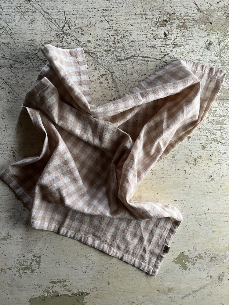 Kjøkkenhåndkle - Rutete gammelrosa og hvit