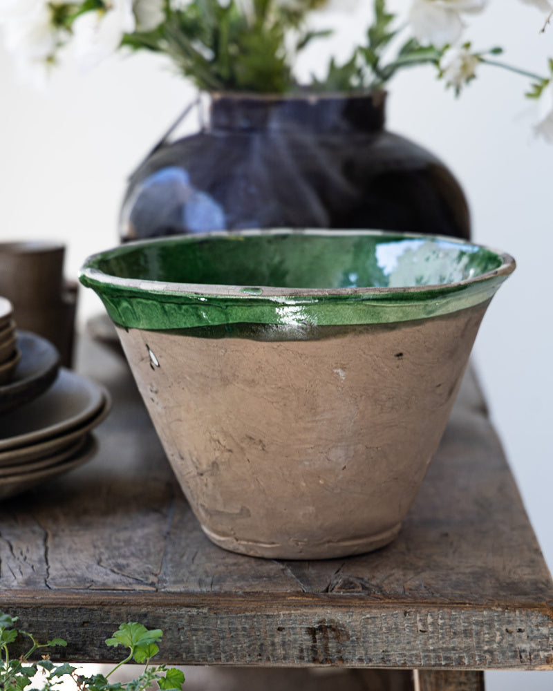 Keramikkskål str L, vintage grønn
