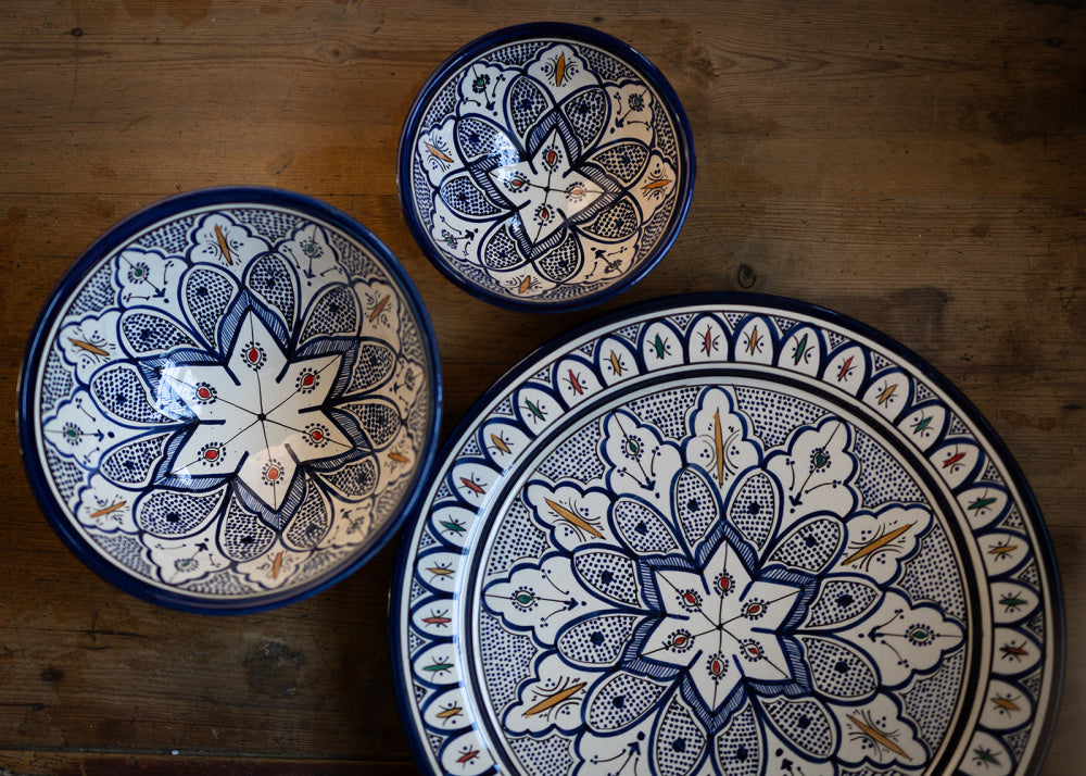 Håndmalt fat 40 cm - blått