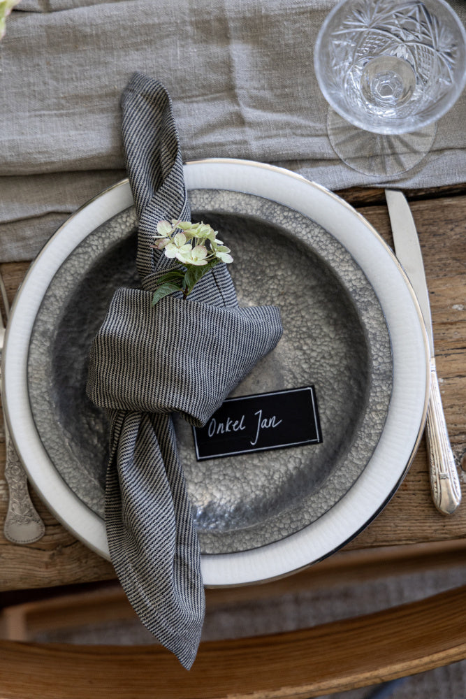 Tøyserviett 4 pk - Stripet sort/beige