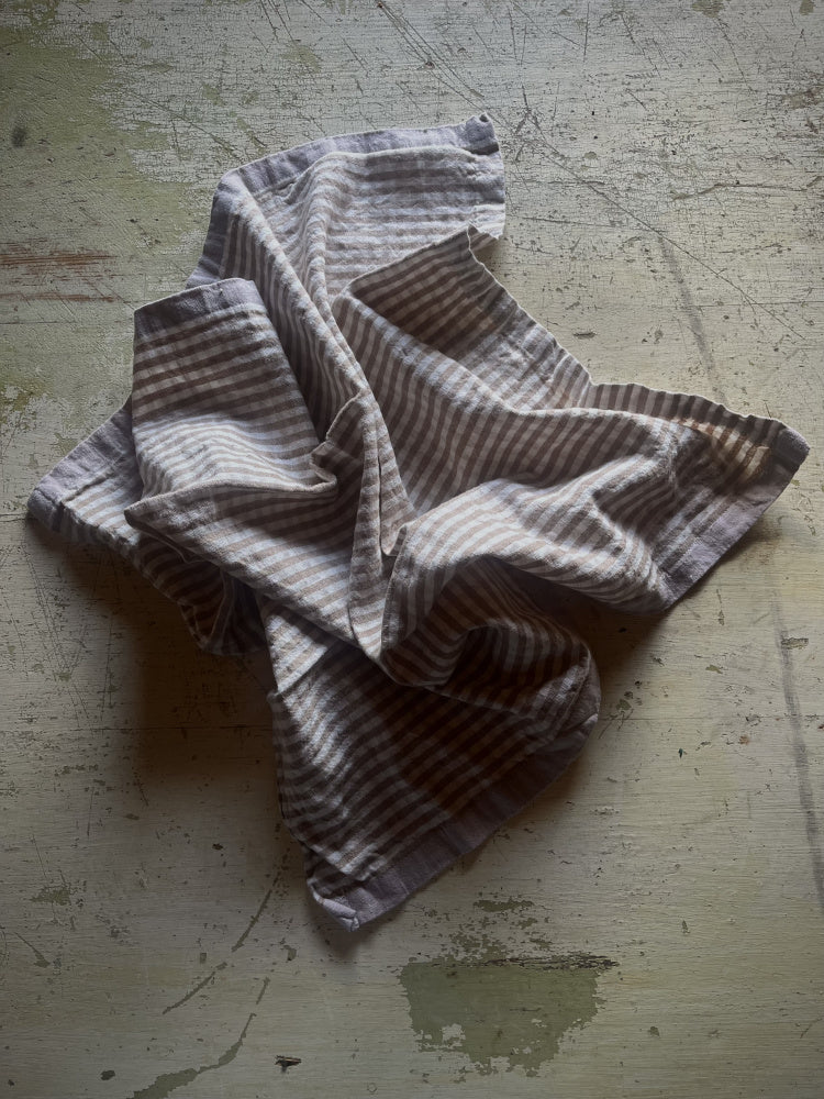 Kjøkkenhåndkle - rutete lysebrun og offwhite