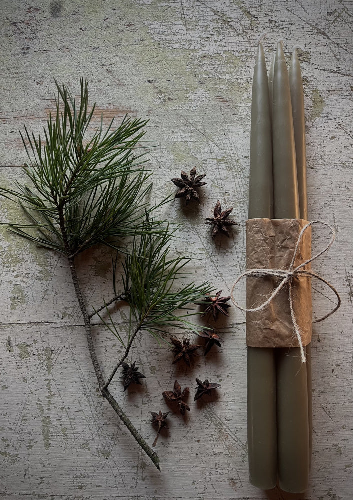 Kronelys 4 pk- Oliven, 35 cm