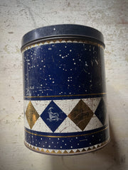 Nostalgisk blå, gull og hvit boks