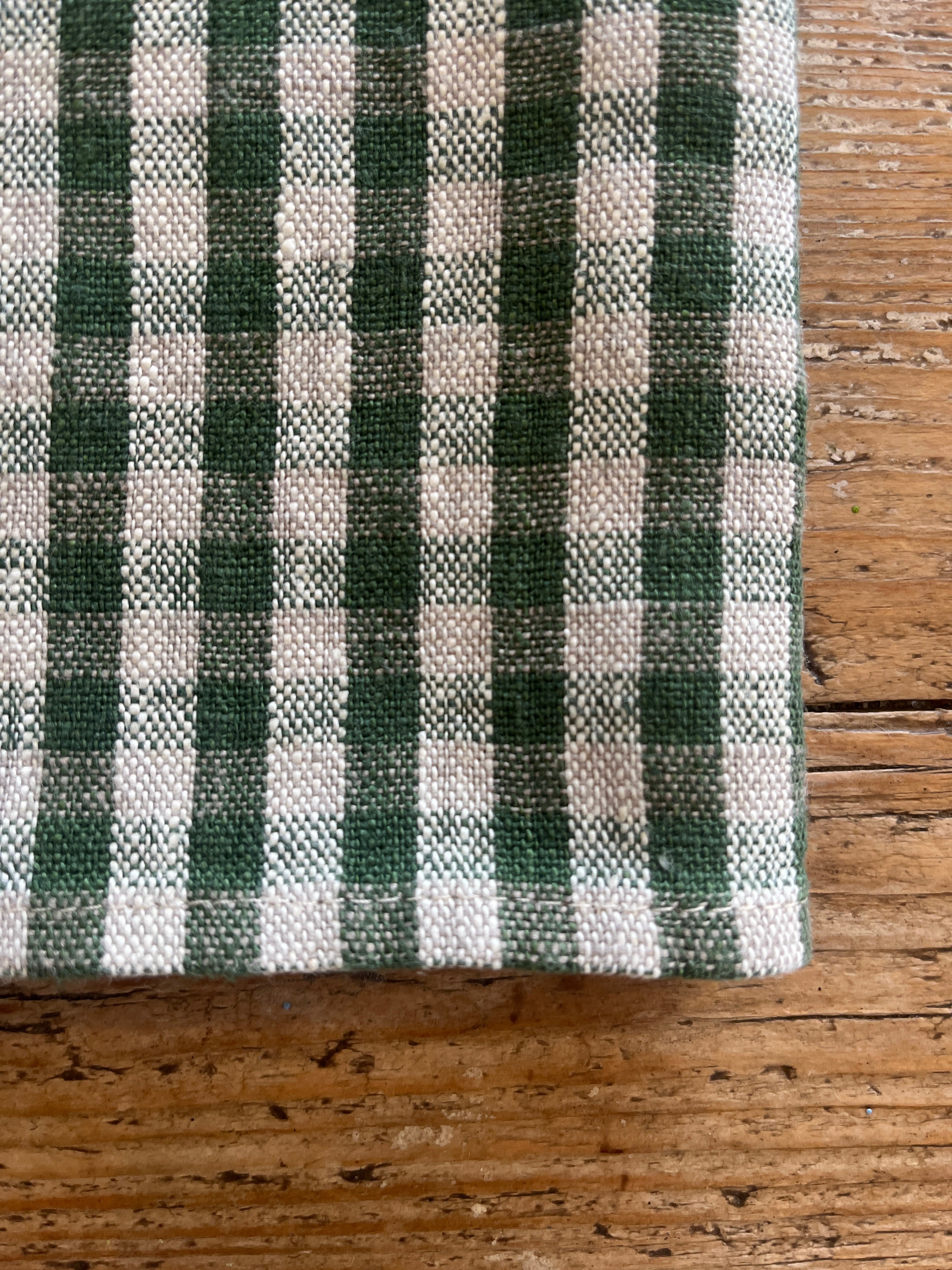 Rutete kjøkkenhåndkle i natur/grønn - 100% lin, 2stk