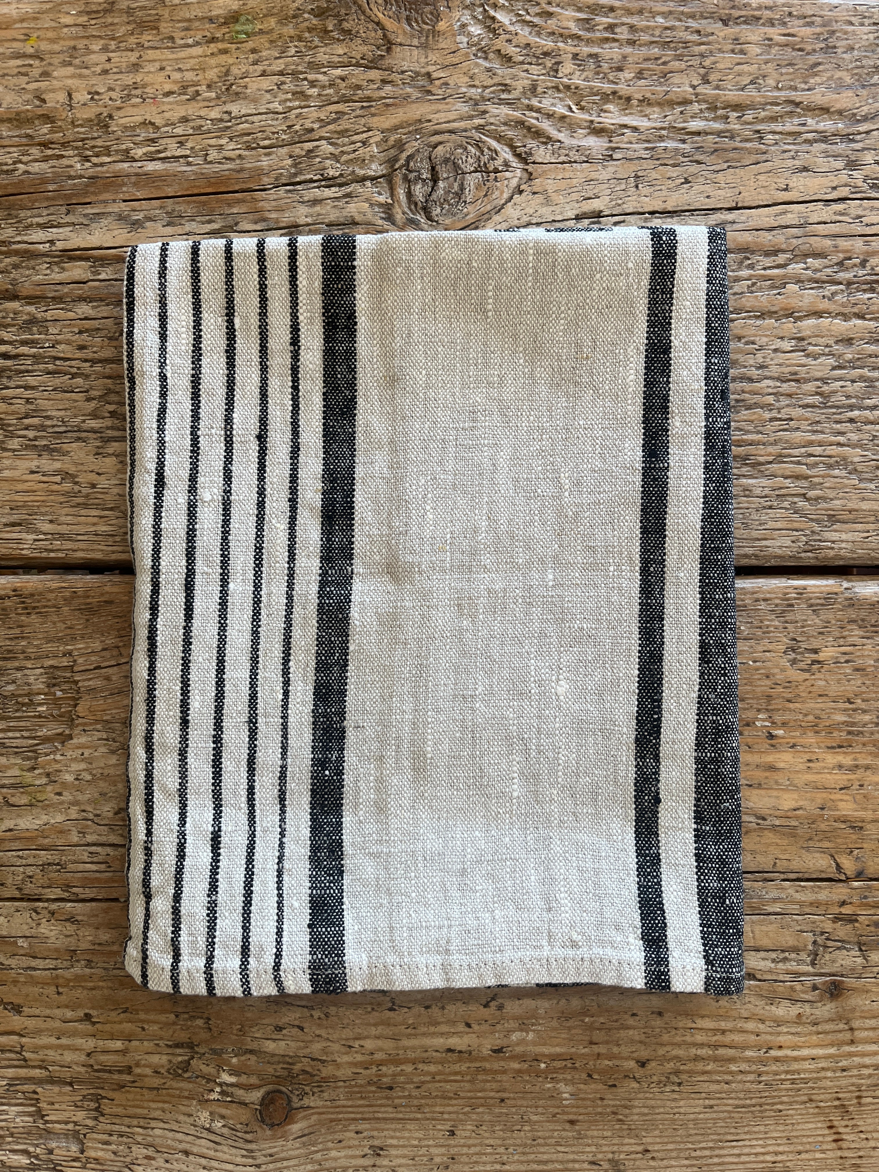 Stripete kjøkkenhåndkle i mørk grå/brun 100% lin, 2stk