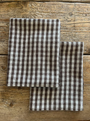 Rutete kjøkkenhåndkle i natur/brun- 100% lin, 2stk