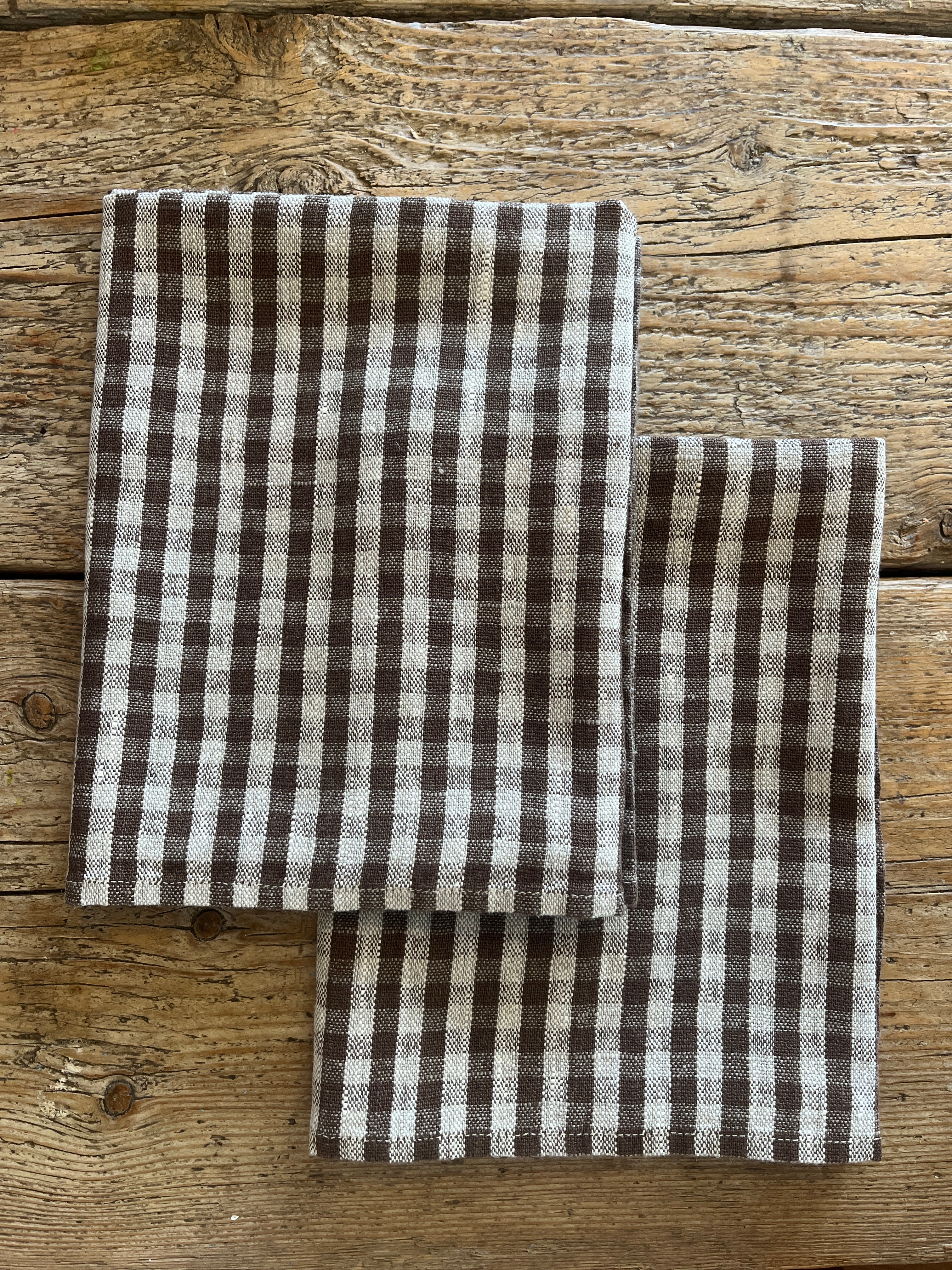 Rutete kjøkkenhåndkle i natur/brun- 100% lin, 2stk