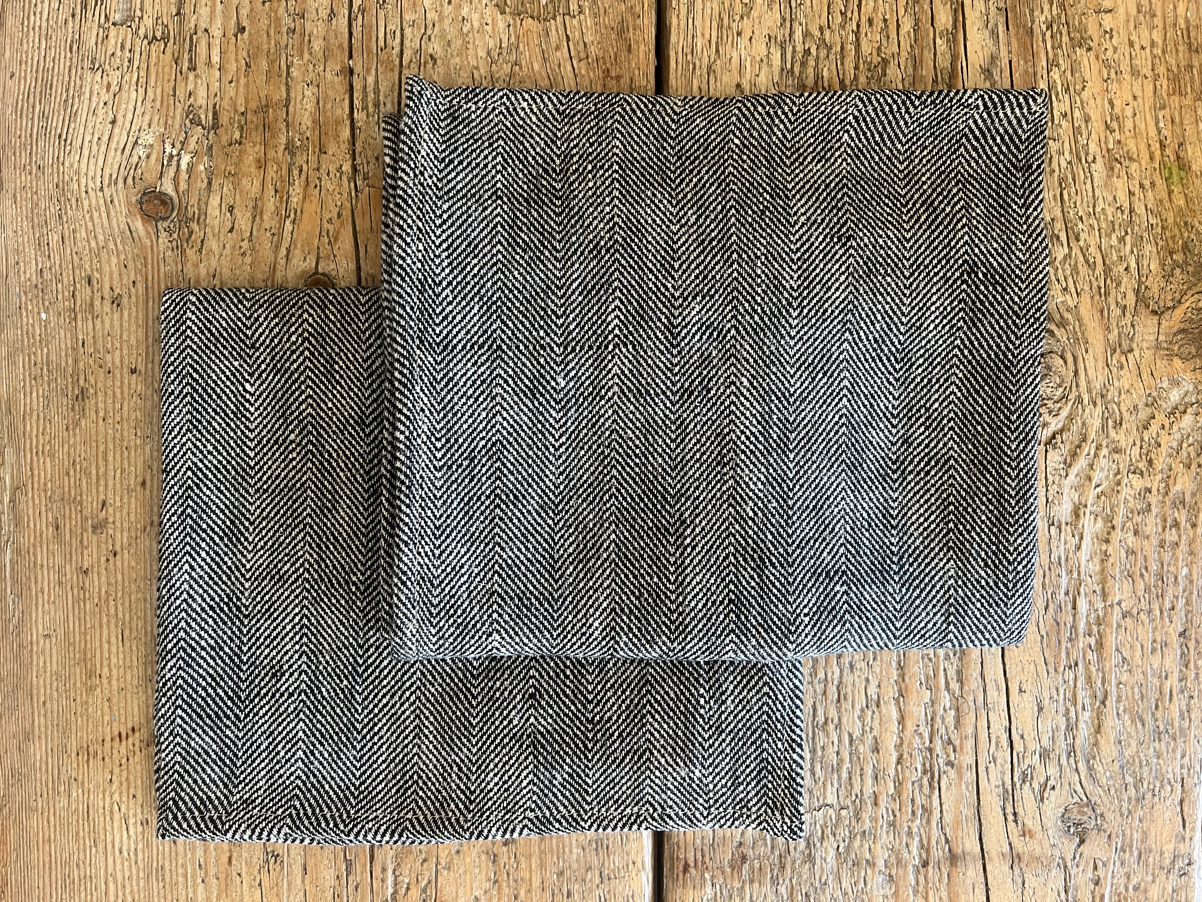 Kjøkkenhåndkle i sort/natur 100% lin, 2stk