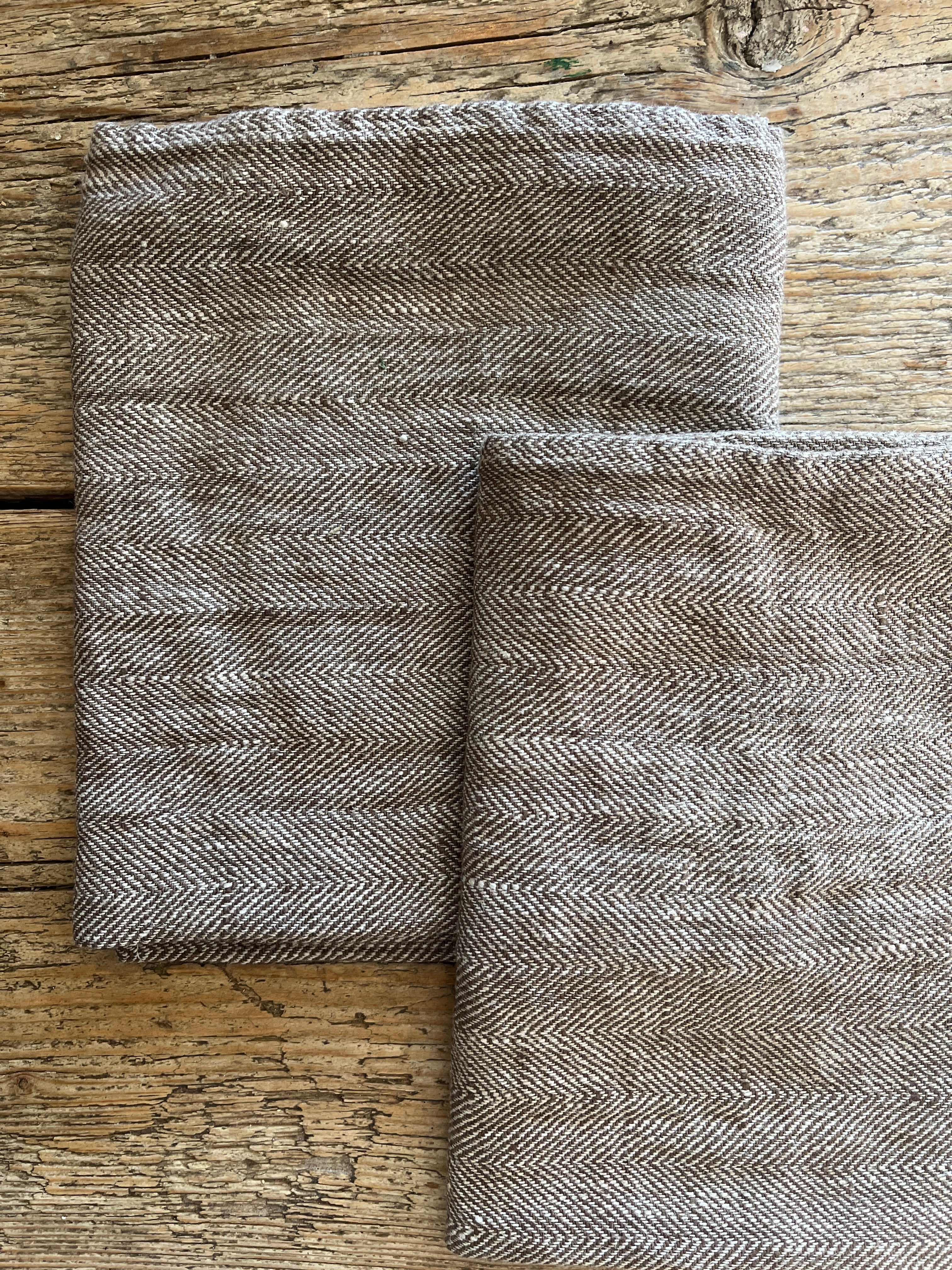 Kjøkkenhåndkle i sjokolade/natur 100% lin, 2stk