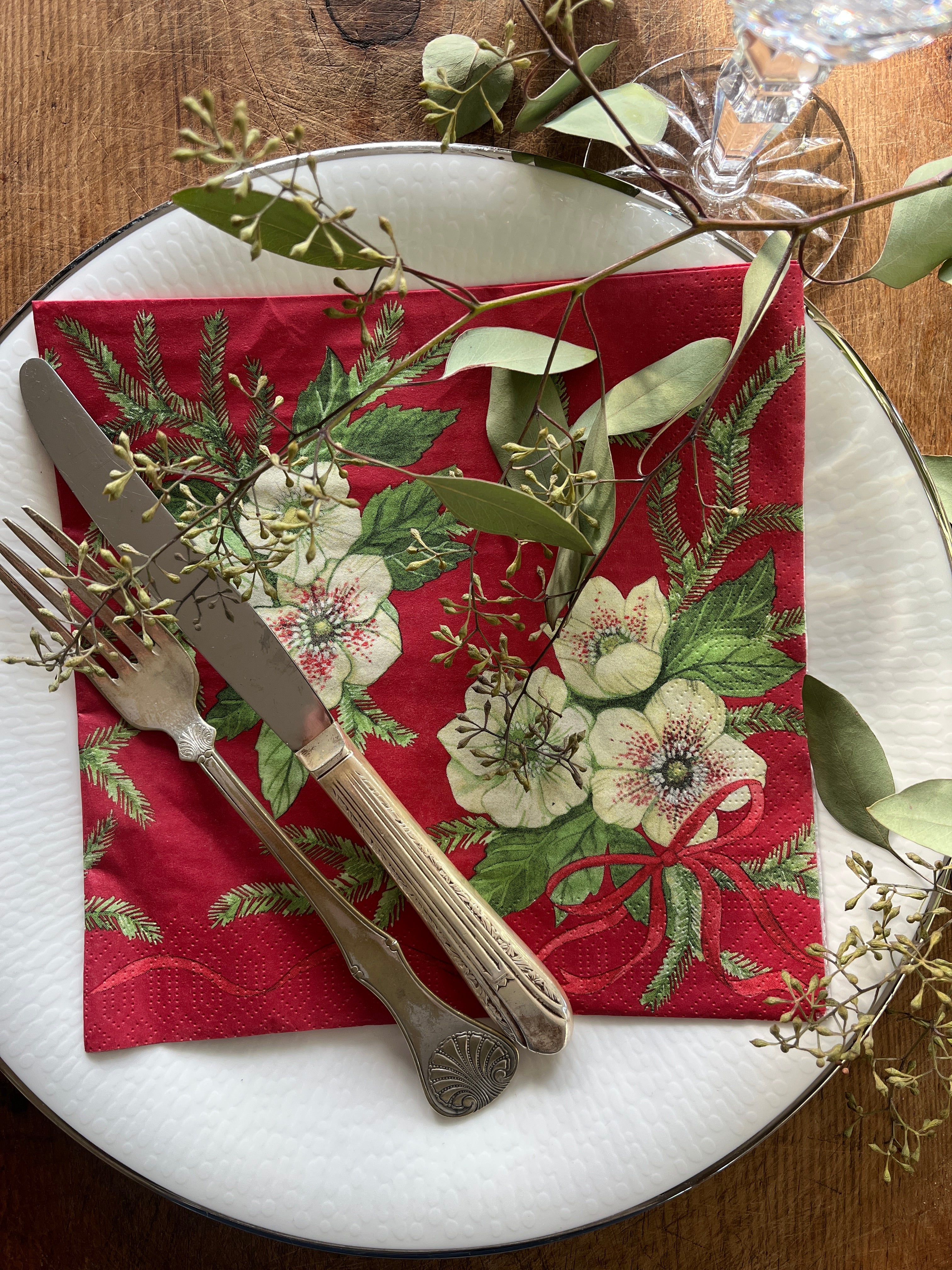 Papirserviett middag 40x40cm - Julerose