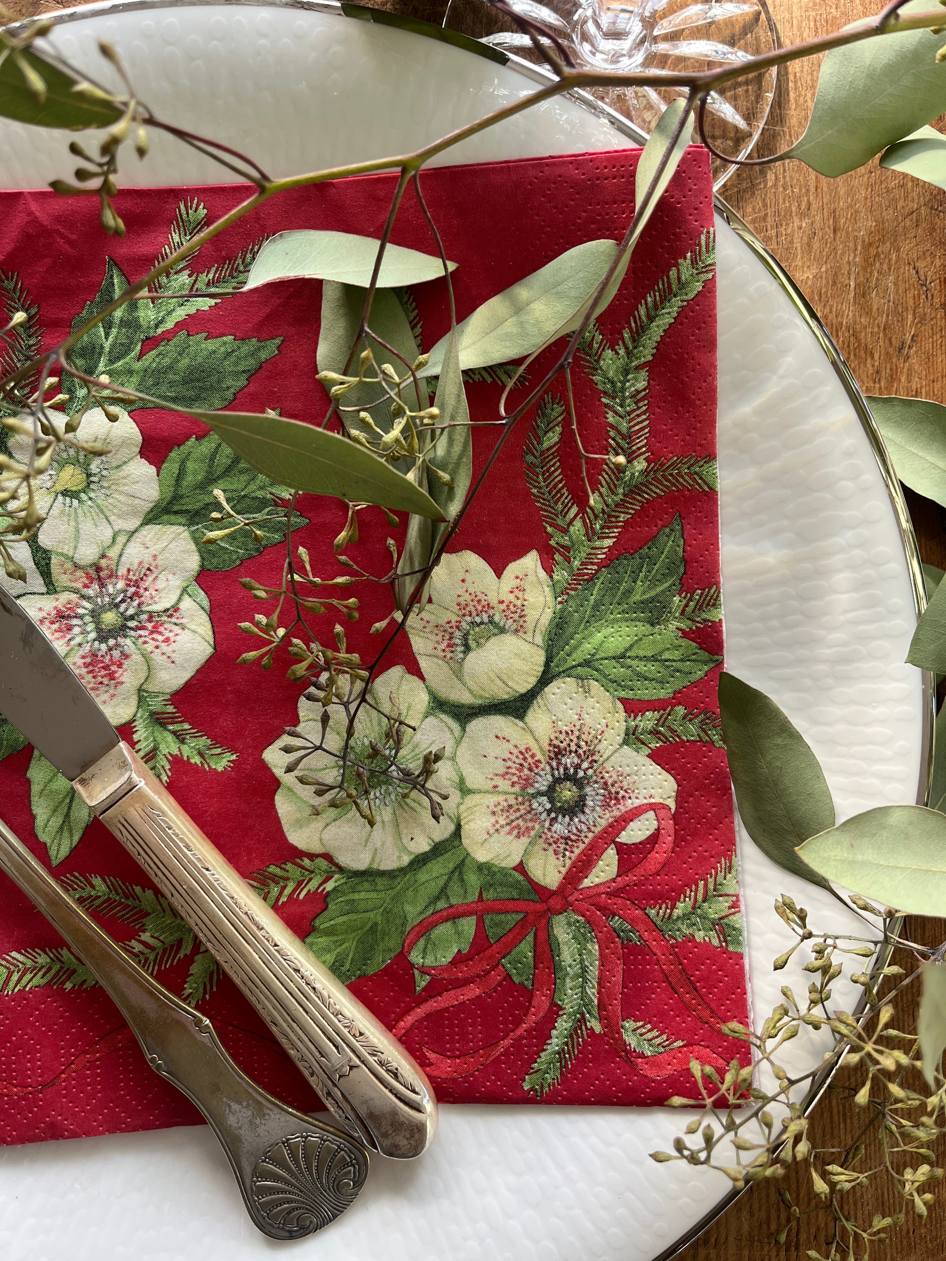 Papirserviett middag 40x40cm - Julerose