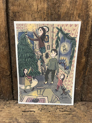 Julekort - Pynting av tre