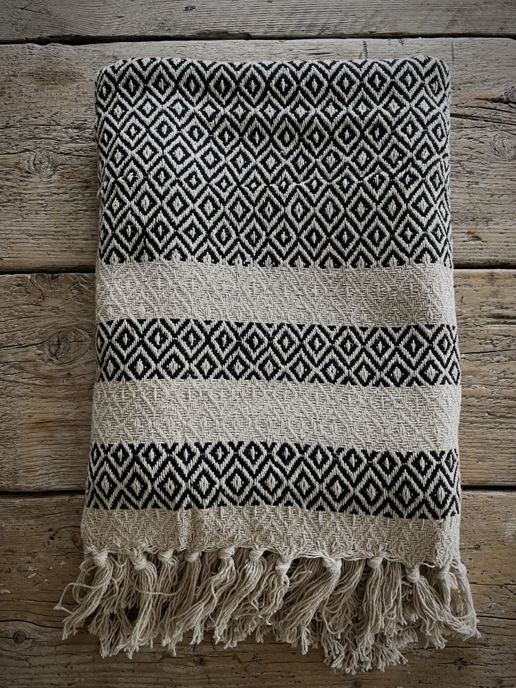 Strandhåndkle sort/hvitt