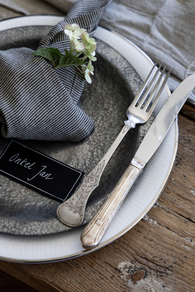 Tøyserviett 4 pk - Stripet sort/beige