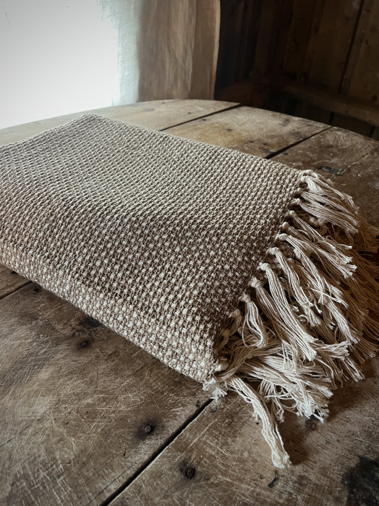 Strandhåndkle beige/hvitt
