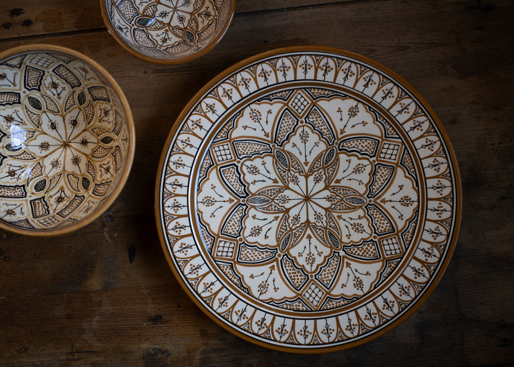 Håndmalt fat 40 cm - brente farger