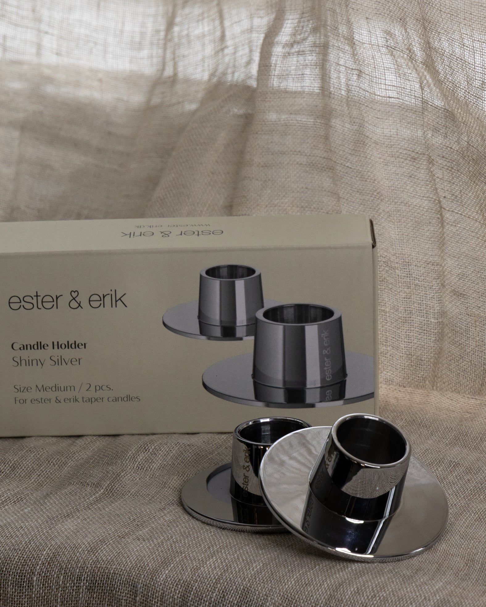 2pk lysestaker fra ester&erik i blank sølv