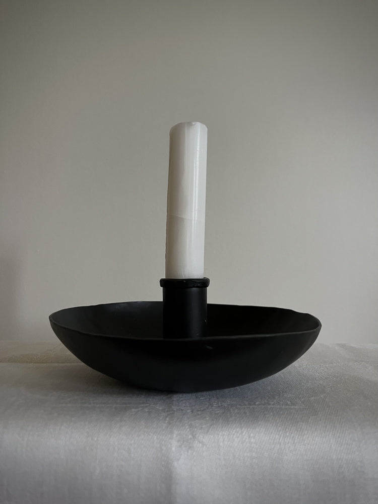 Lysestake med skål str L i sort jern 