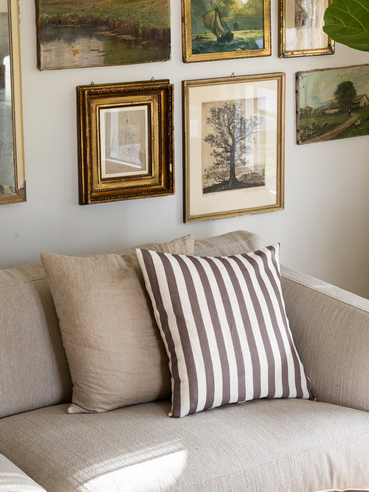 Putetrekk 50x50cm, stripete brun og beige