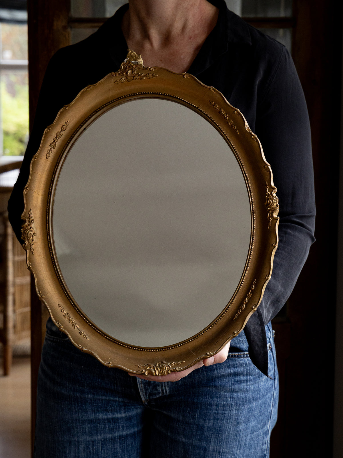Vintage speil med gullramme - 48x37cm
