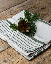 Stripete kjøkkenhåndkle i natur/grønn 100% lin, 2stk