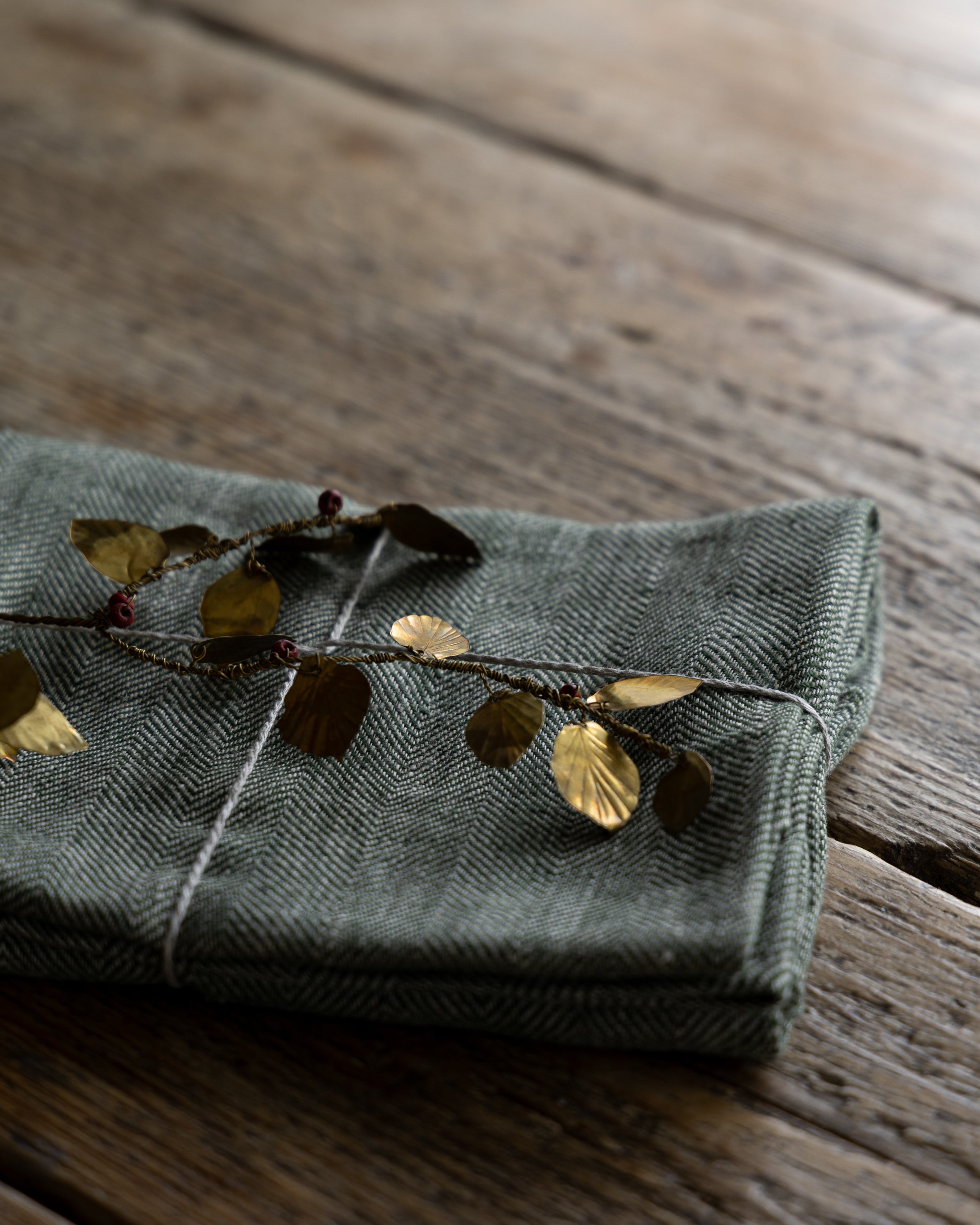 Kjøkkenhåndkle i grønn/natur 100% lin, 2stk