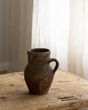 Vintage krukke fra Frankrike med hank og rustikk brun patina